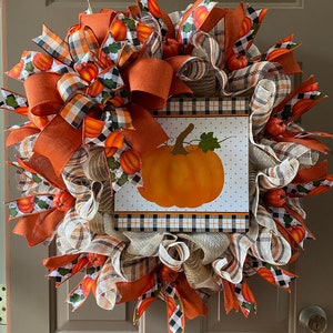 Fall thanksgiving wreath, autumn deco mesh front door decor, pumpkin harvest fall farmhouse wreath, thanksgiving decoration fall porch decor