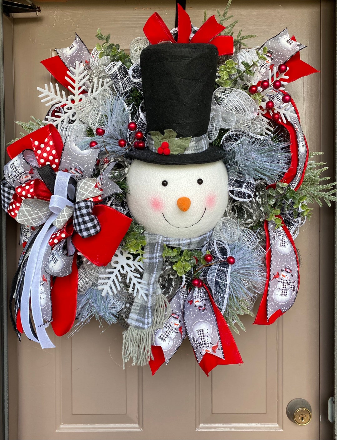 Snowman Wreath, Winter Deco Mesh Wreath, Christmas Front Door Wreath ...