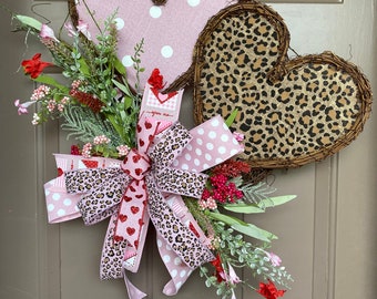 Heart twig form door hanger, Valentine front door decor, grapevine double heart wall hanging, rustic Valentine’s Day heart mantle decor,