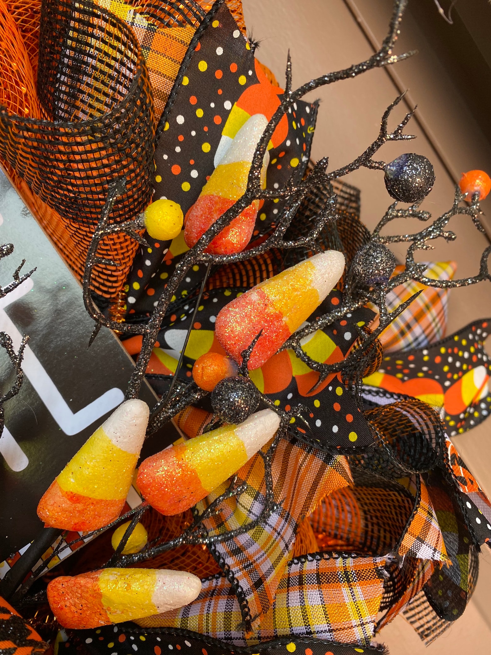 Halloween deco mesh wreath Candy corn ribbon wreath cute | Etsy