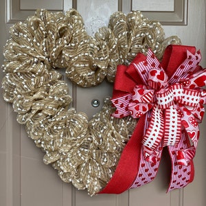 22”Heart wreath, Valentine’s Day heart wreath, heart wall decor, valentines decoration, farmhouse valentine wreath, burlap heart door decor,