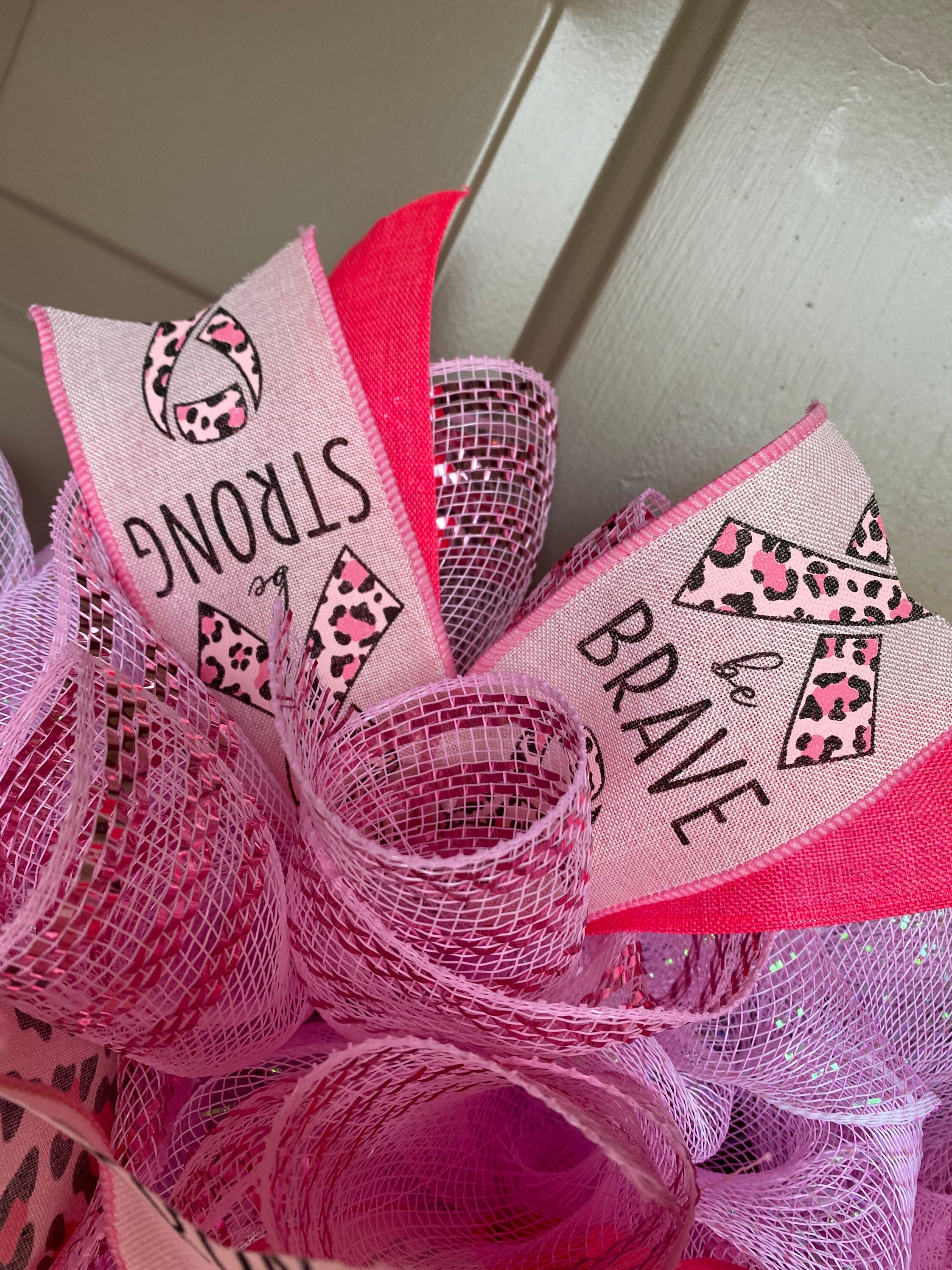 Breast Cancer Awareness Wreath, Pink Cancer Ribbon Wreath, Pink