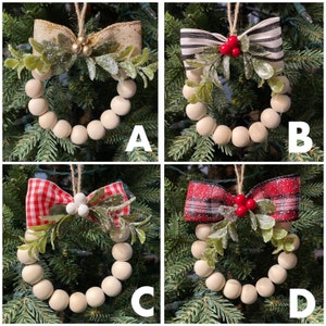 Christmas wooden bead ornament set of 4, minimalist Modern farmhouse wooden ornament, simple boho wooden bead Christmas ornament