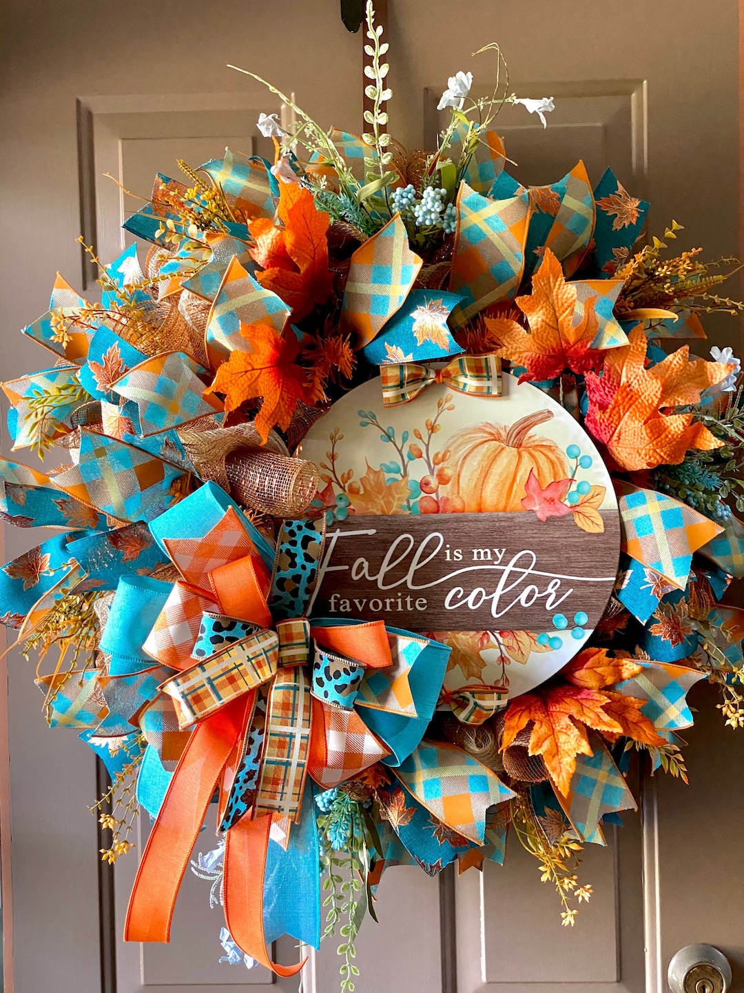 Fall Front Door Wreath, Pumpkin Deco Mesh Wreath, Fall Farmhouse Ribbon ...