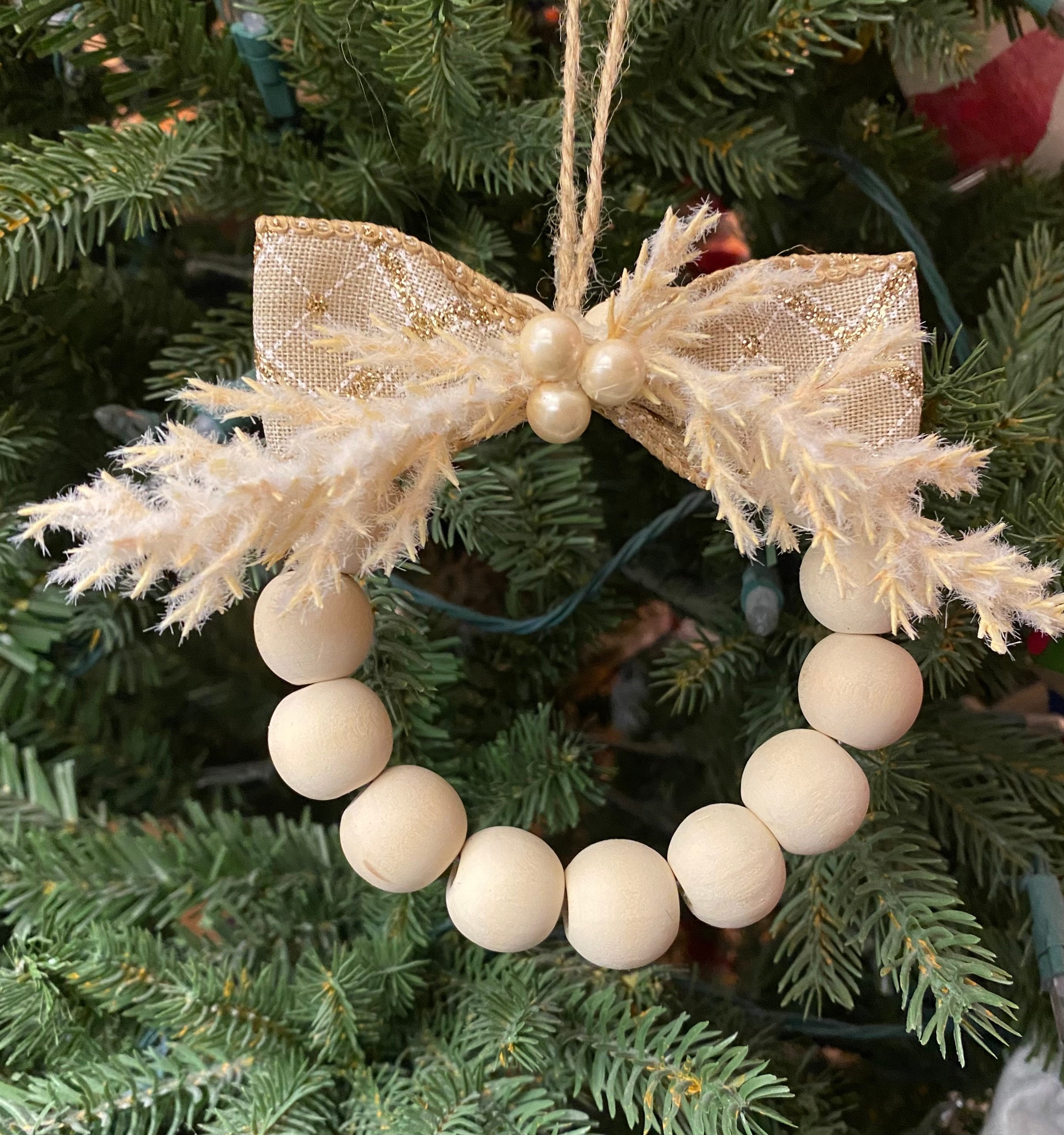 Christmas Wooden Bead Ornament Set of 4, Minimalist Modern - Technical View