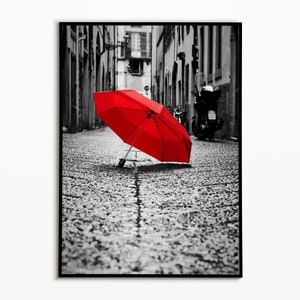Urban photography, Black white print, Red photography, Wall photography print, Red umbrella art, Minimalist wall art, Urban wall print,