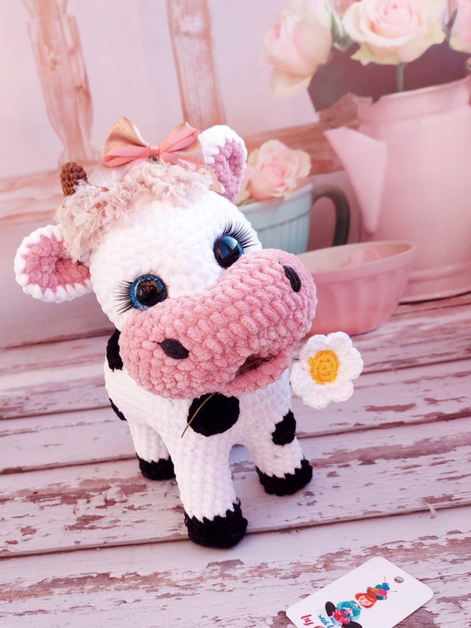 Crochet cow Amigurumi cow Crochet stuffed pink animal Etsy