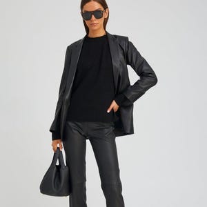 Black Leather Blazer Relaxed Fit Single Breasted Lambskin Jacket