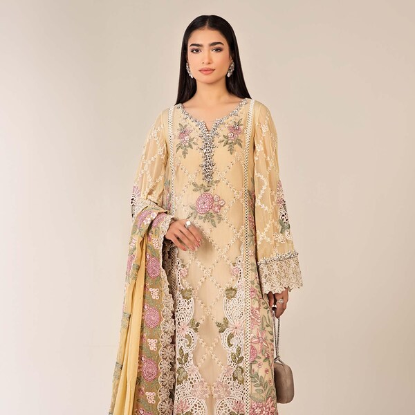 Yellow Embellished Chiffon Dupatta