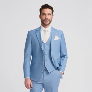 Men’s Sky Blue Suit 3 Piece | Tailored Fit Summer Wedding Suit | Groom Suit | Light Blue Formal Tuxedo Set | Bond Slim Fit Suit for Men