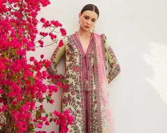 Hussain Rehar Luxury Lawn Collection Pakistanisches Kleid Salwar Kameez Party Wear Kleid Punjabi Anzug Geschenk für Sie Hochzeitskleid Indisches Kleid