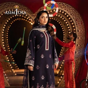 Pakistani Designer Dress Asim Jofa Embroidered Silk Suit Pakistani Wedding Wear Custom Stitched Formal Dress for Party, Shadi, Mehndi, Roka