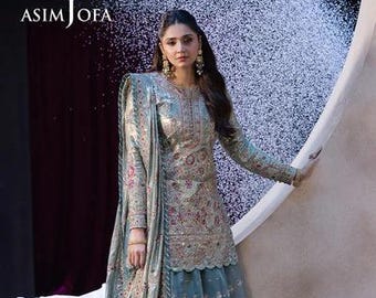 Pakistani Wedding Dresses Asim Jofa Embroidered Chamkeeli Chiffon Salwar Kameez Custom Stitched Lehnga Shirt for Shadi, Mehndi, Roka