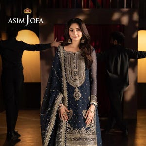 Pakistani Designer Dress Asim Jofa Embroidered Chiffon Suits Pakistani Wedding Wear Custom Stitched Fancy Lehnga for Shadi, Mehndi, Roka