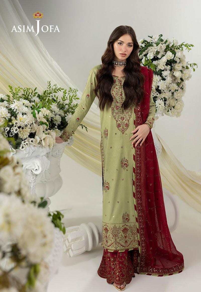 asim jofa green dress Asim Jofa Green & Pink Chiffon Formal Collection Dress 3pc – GoodLuck  Collections main image 1