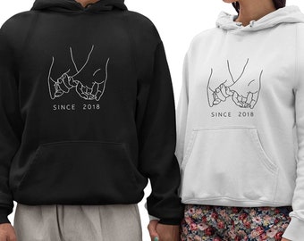 Pack of 2  Promise year Numeral Anniversary hoodies for Couple hoodie set of 2 with Hood and Pockets Customized Hoody for Husband Wife