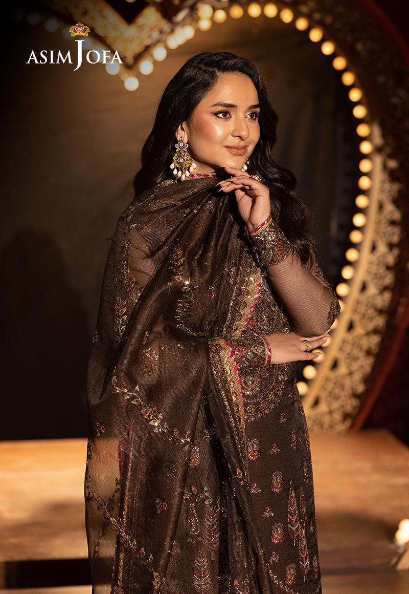 asim jofa brown dress Brown Embroidered Salwar Kameez | 3 Piece Silk Pakistani Dress