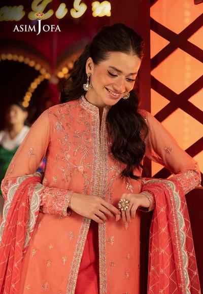 asim jofa orange dress AJZS-11 EMBROIDERED PAPER COTTON 2 PCS Asim Jofa