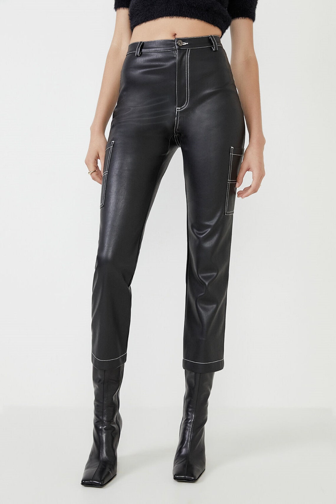 Black High Waisted Leather Hot Pants L Genuine Leather High Etsy UK