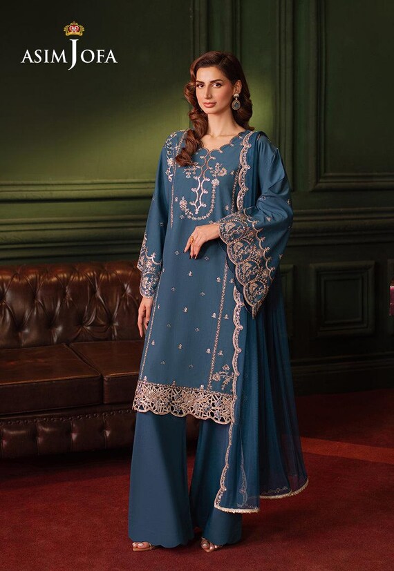 Blue Silk Pakistani Suit, Embroidered Salwar Kameez, Wedding Dress - Etsy  Australia