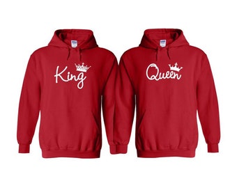 Pack of 2 King queen couple hoodie sets of 2 Matching hoodies for husband and wife anniversary gifts