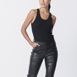 Handmade Black Leather Biker Pants: High Waisted Skinny Fit