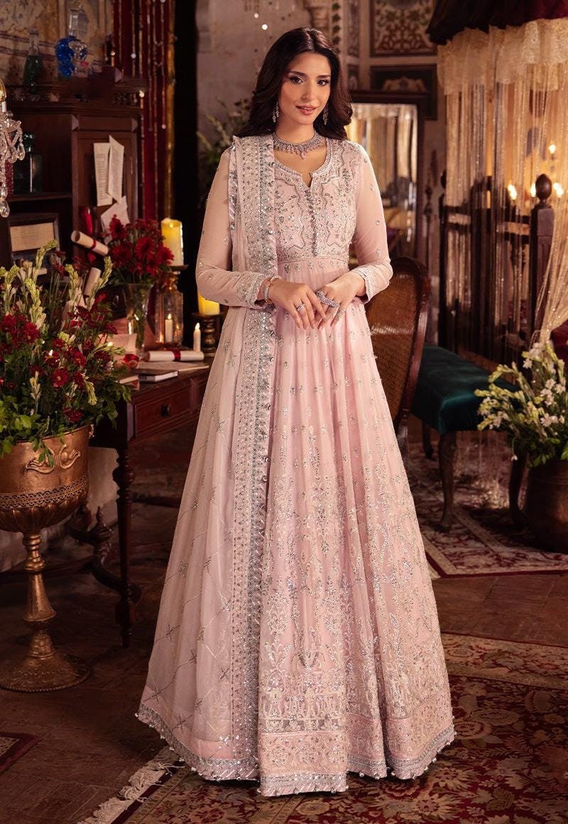 Punjabi Wedding Ladies Pink Suit For Wedding Wholesale Woven Zari