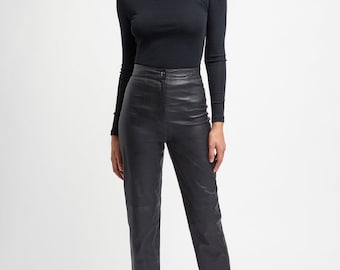 High Waisted Genuine Leather Pants: Women's Biker Skinny Pants