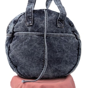 Round Denim Tote Bag: Vintage Washed Shoulder Bag