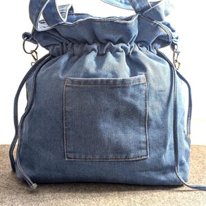 Ruched Blue Denim Shoulder Bag: Adjustable Strap, 3 Pockets