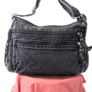 Crossbody Denim Bag, Distressed Denim Bag, large capacity Denim Bag, Black Jean Bag, Washed denim Bag, Vintage Denim Handbag, Denim Purse
