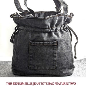 Ruched Black Denim Shoulder Bag: Adjustable Strap Jean Tote - Etsy