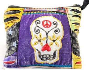 Skull Clutch Bag, Peace Sign clutch, Hippie Clutch Bag, Hippie Pouch Bag, Skull Cosmetic Bag, Minnie Hippie Bag, Skull Coin Pouch, Skull Bag