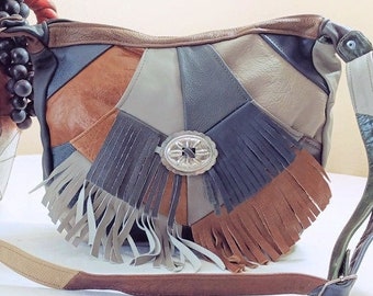 Western Crossbody Handbag, Leather Crossbody Handbag, Crossbody Fringe Bag, Women's Western Handbag, Leather Western Purse, Concho Handbag