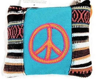 Peace Sign Clutch Bag, Hippie Clutch Bag, Peace Sign Pouch, Mini Hippie Bag, Hobo Peace Clutch Bag, Cosmetic Peace Bag, Small Peace Bag