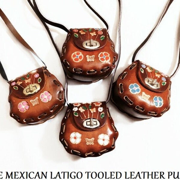 Latigo Tooled Leather Purse, Leather Coin Purse, Mexican Leather Purse, Tooled Leather Purse, Handmade Leather Purse, Tooled Leather Pouch