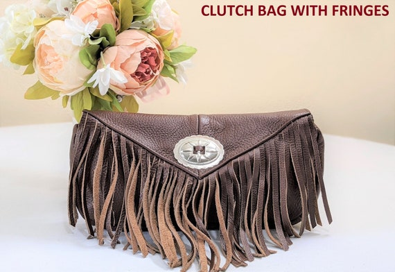 Fringe clutch purse sales