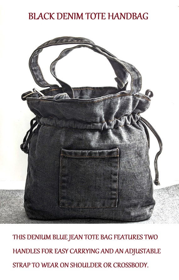 Black Denim Jean Bag Black Denim Tote Handbag Denim Shoulder Bag Denim Bucket Bag Denim Purse Ruched Denim Shoulder Bag Black Jean Bag Etsy