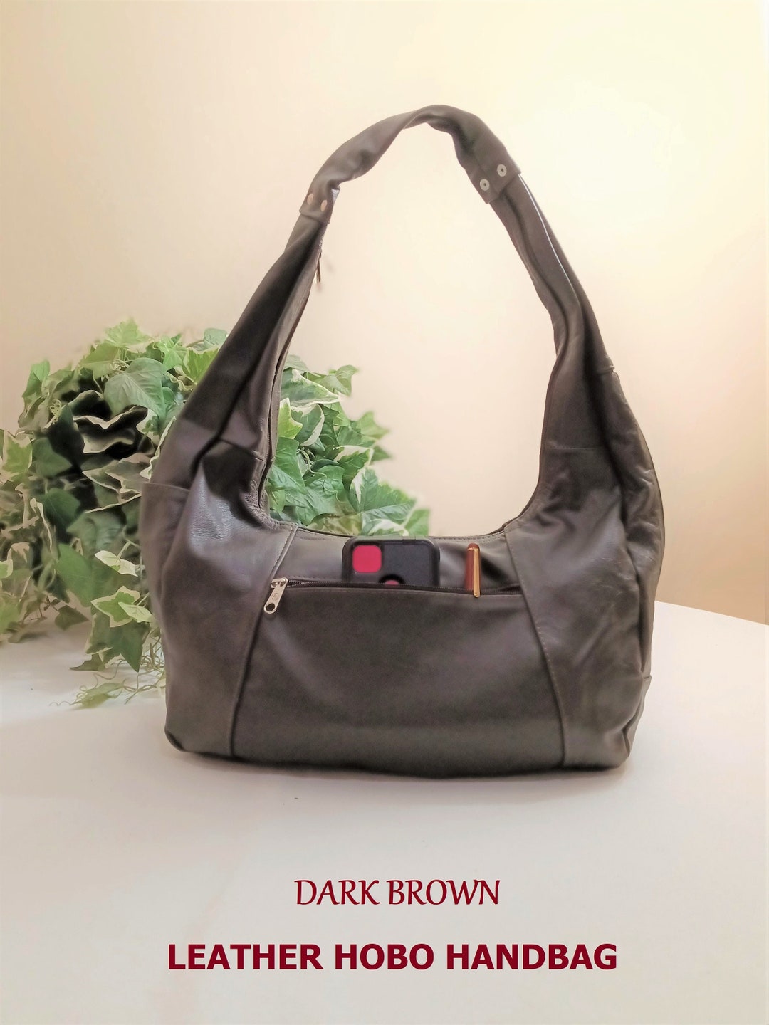 Leather Hobo Bag, Leather Moon Handbag, Hobo Shoulder Bag, Large Hobo