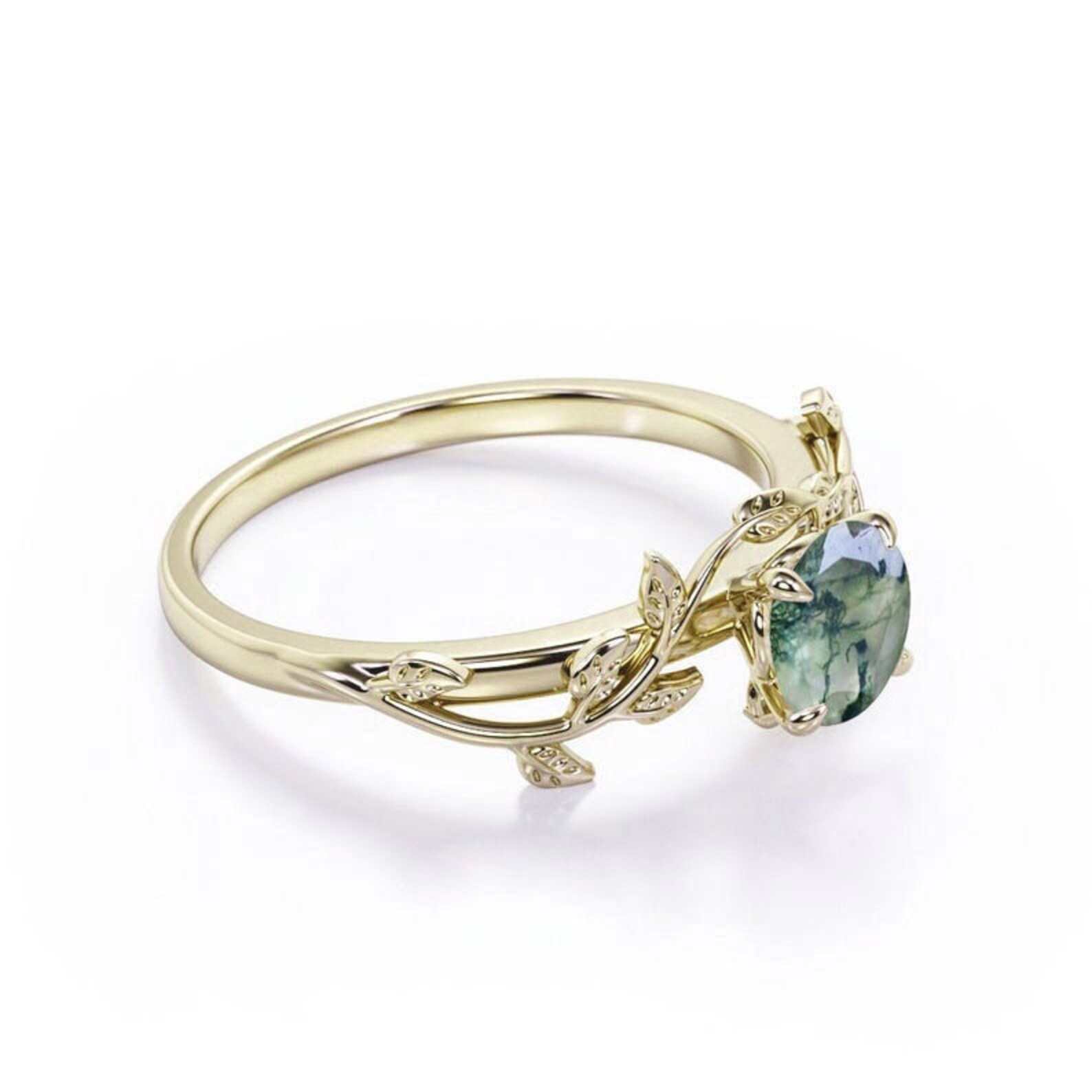 Moss Agate Engagement Ring Nature Inspired Ring Leaf Ring | Etsy