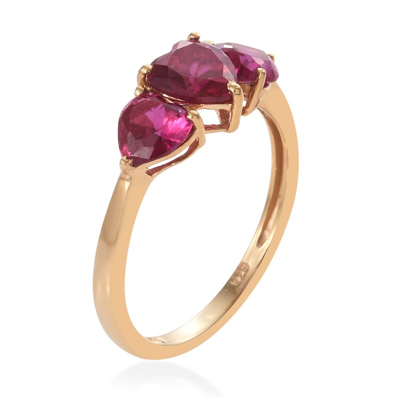Heart Red Ruby Ring Side Pear Shape Ruby Ring Promise Ring Valentines Gift Love Engagement Ring Yellow Gold Plated Sterling Silver