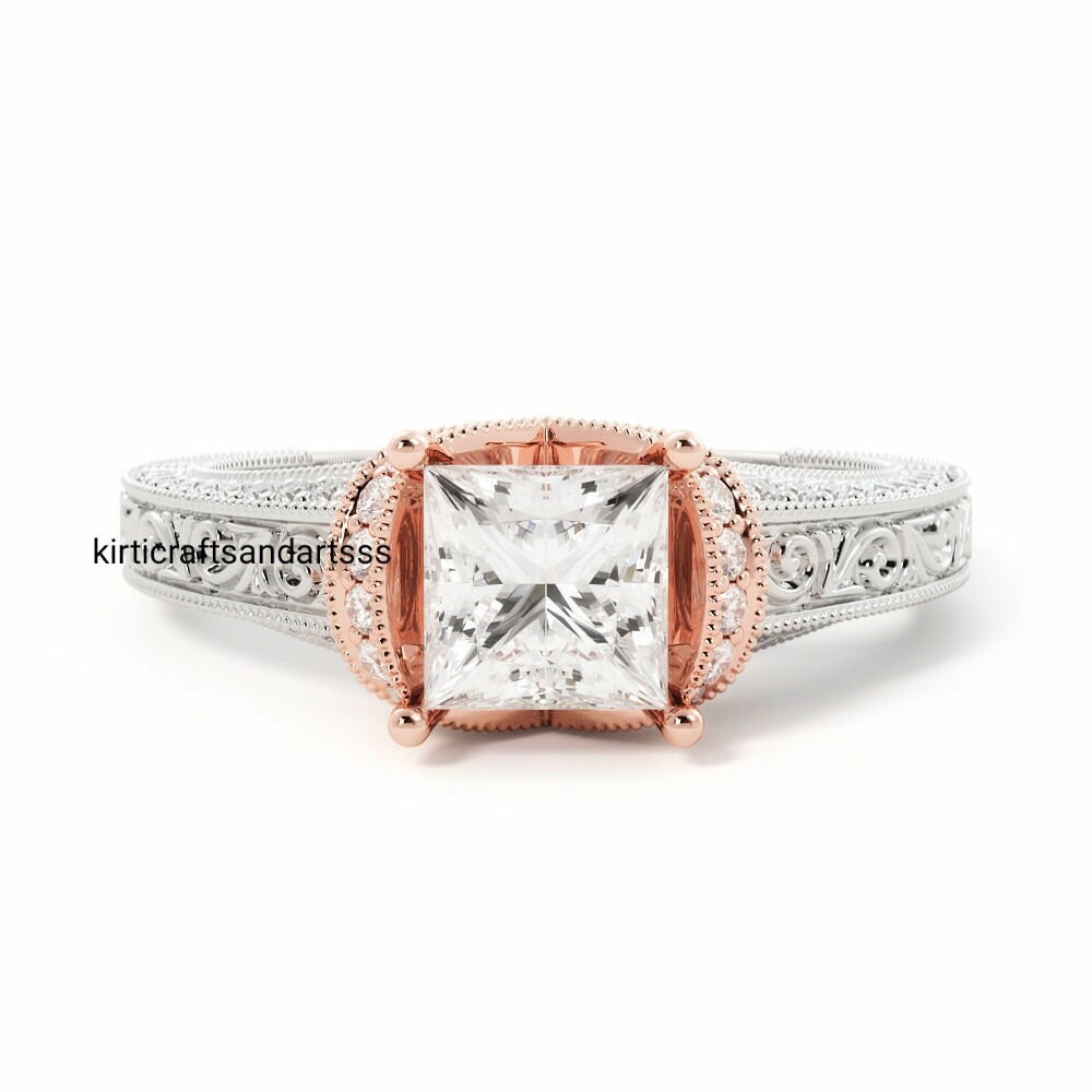 Square Cut Ring Crystal Engagement Ring 925 Sterling Silver Etsy