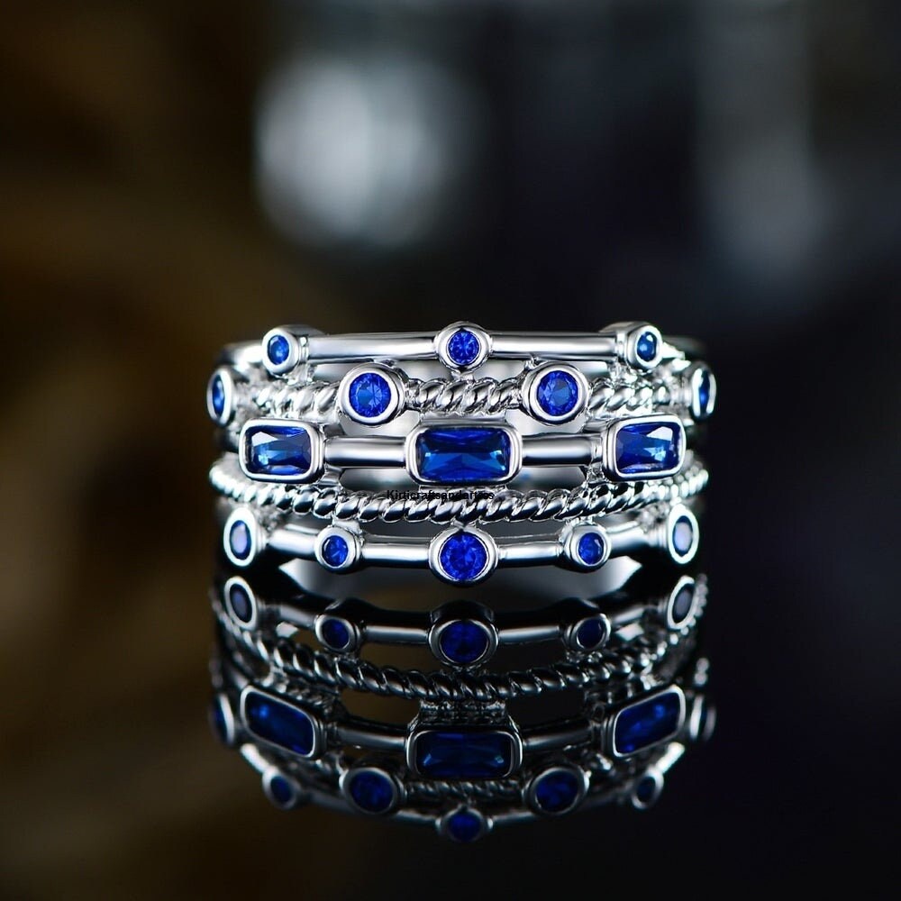 Layered Blue Sapphire Eternity Ring Natural Blue Sapphire Etsy