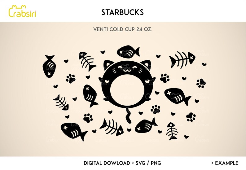 Download Clip Art Svg File For Cricut Cute Cat Starbucks Svg Fish Bone Svg Cat Paws Svg Starbucks Full Wrap For Venti Cold Cup 24 Oz Digital Download Art Collectibles