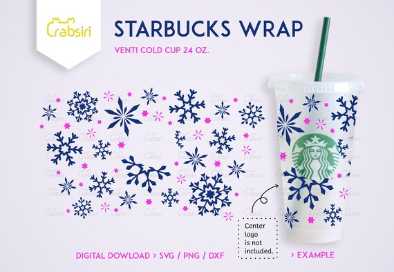 Merry Christmas Full Wrap Starbucks Cup Snowflakes SVG Starbucks Cup Svg Digital Download Christmas Snow Starbucks Cold Cup SVG