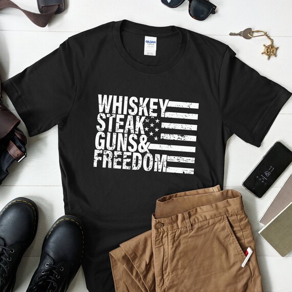 Distressed Print Men/'s New Patriotic Black T-shirt Whiskey Tobacco Firearms