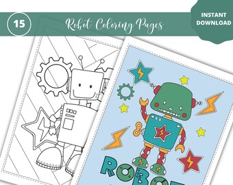 Robot Coloring Pages, Kids Birthday Party Activity (INSTANT DOWNLOAD)
