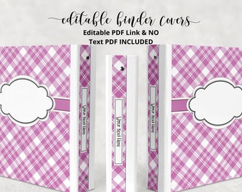 May include: Three printable binder covers with a pink and white plaid pattern. The covers have a white border and a space for text that says "Your Text Here".