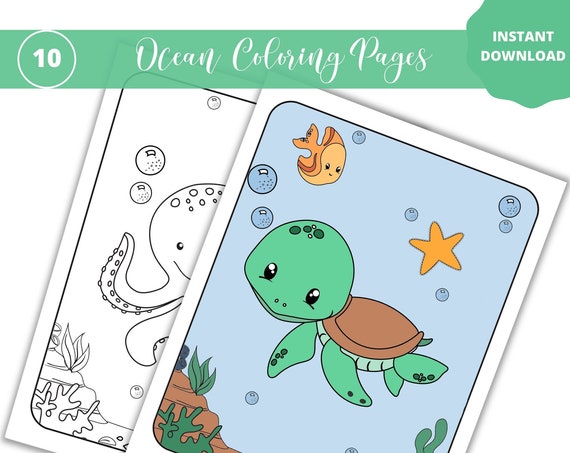 Ocean Coloring Pages, Printable Sea Life Kids Coloring Pages, Ocean Birthday Party, INSTANT DOWNLOAD