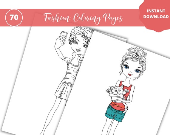Fashion/Hipster - 70 Printable Coloring Pages, Coloring book pages for adults, teens, and kids, Coloring sheets, 3 marker challenge
